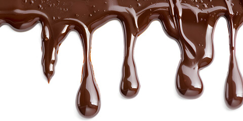 melt chocolate dripping line from the top, isolated on white background 