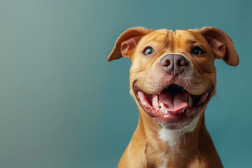 Studio shot of a Dog in a happy mood, against a solid color background, hyperrealistic animal photography