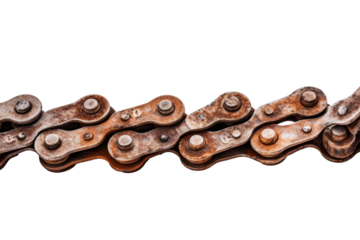 Close Up of Chain on White Background. On a White or Clear Surface PNG Transparent Background.