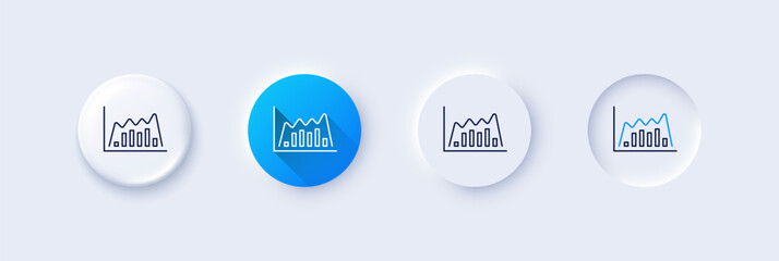 Investment chart line icon. Neumorphic, Blue gradient, 3d pin buttons. Economic graph sign. Stock exchange symbol. Business finance. Line icons. Neumorphic buttons with outline signs. Vector - obrazy, fototapety, plakaty