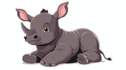 Cartoon baby rhino sitting isolated on white background
