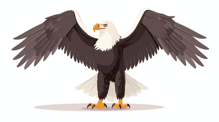Cartoon bald eagle standing with wings extended flat vector