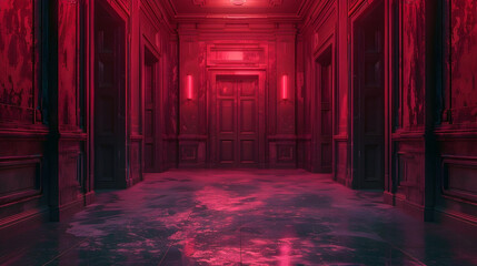 Captivating Crimson Corridor A Dramatic Art Nouveau Hallway in Luxurious Grandeur