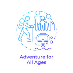 Adventure for all ages blue gradient concept icon. Travel with seniors, kids. Outdoor activities. Travel trend. Round shape line illustration. Abstract idea. Graphic design. Easy to use in blog post