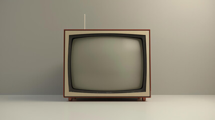 This is a 3D rendering of a vintage television set. The TV is off and has a blank screen.