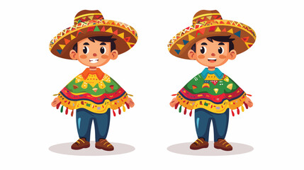 Obraz na płótnie Canvas Cartoon boy wearing Mexican dress flat vector isolated