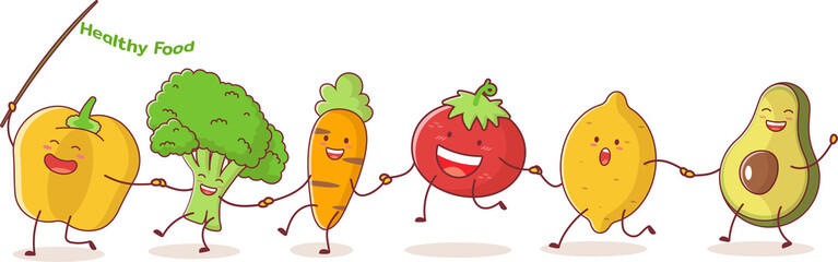 Cute vegetables cartoon character in Hand drawn kawaii style.