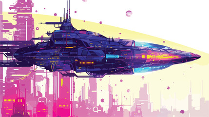 Cyberpunk Futuristic space ship. Logistics 