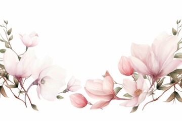 Watercolor cyclamen clipart with delicate pink and white blooms. flowers frame, botanical border, pink and white blooms , on white background.