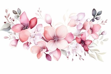 Watercolor cyclamen clipart with delicate pink and white blooms. flowers frame, botanical border, pink and white blooms , on white background.