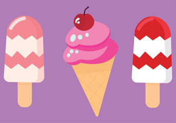strawberry ice cream, cute illustration, for backgrounds and textures