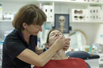 A physiotherapist administers trigger point therapy to a patient's upper back, targeting specific areas of muscle tension for pain relief.