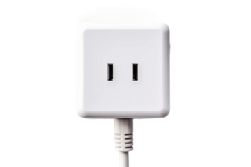 White Wall Charger With Two Black Plugs. On a White or Clear Surface PNG Transparent Background.