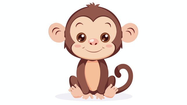 Cartoon cute a baby monkey flat vector isolated on white
