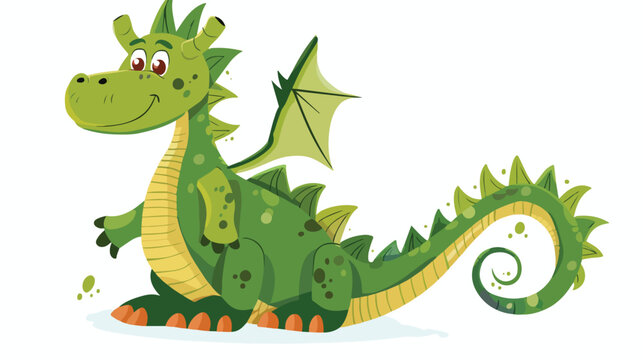 Cartoon dragon in green on a white background. Vector