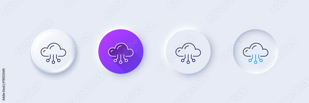 Poster cloud computing line icon. neumorphic, purple gradient, 3d pin buttons. internet data storage sign. 