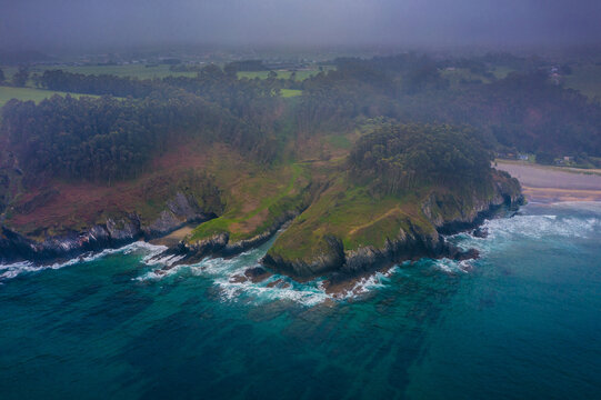 Drone Photo of the borderline of coast in Otur Beach, Asturias