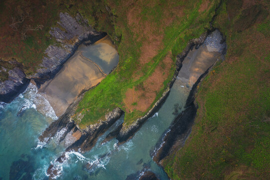 Drone Photo of the borderline of coast in Otur Beach, Asturias