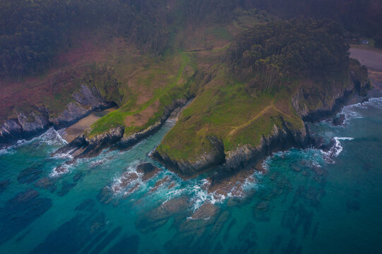 Drone Photo of the borderline of coast in Otur Beach, Asturias