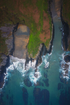 Drone Photo of the borderline of coast in Otur Beach, Asturias