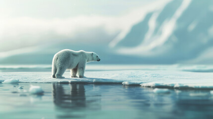 Solitary polar bear on a shrinking ice cap, stark representation of global warming effects