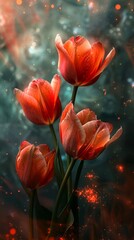 Space Travel through Time Tangled Tulips - obrazy, fototapety, plakaty