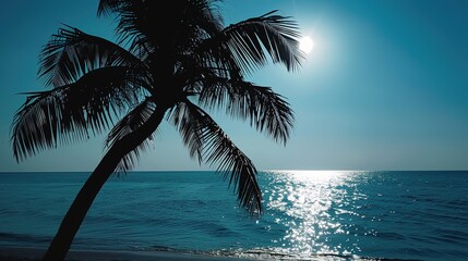 At sunset time on the tropical beach and sea with coconut palm tree ,Generative ai, 