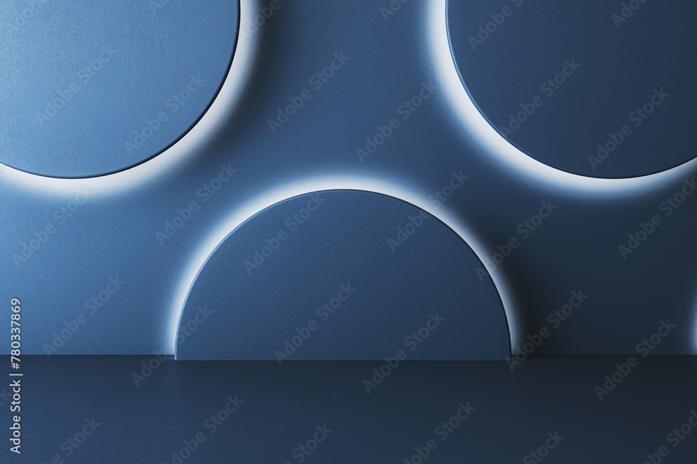 Leinwandbilder empty white round podium interior with empty mock up space on wall. art concept. 3d rendering.
