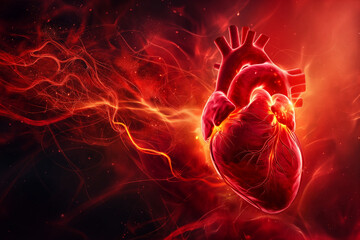 Abstract art visualization of a heart beating and life energy concept - obrazy, fototapety, plakaty