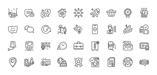 Portfolio, 5g wifi and Refrigerator line icons pack. AI, Question and Answer, Map pin icons. Phone protection, Smile chat, Global business web icon. Pin, Survey, Messenger pictogram. Vector