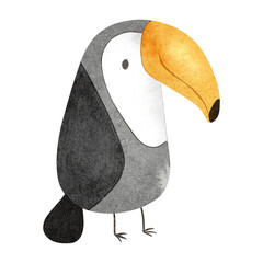 Cute toucan. Isolated hand drawn watercolor illustration in kid's style. Exotic tropical bird for baby shower, cards, posters, kid's goods and rooms © Fedulova_art