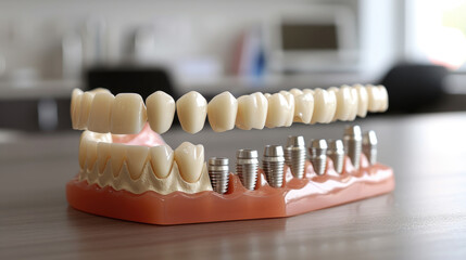 Dental implants in the jaw layout. Dentistry.