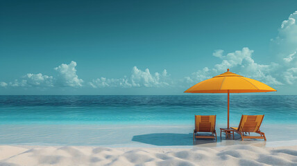 Sunny Serenity Golden Yellow Umbrella on Pristine Beach