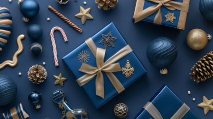 Sophisticated Navy Blue Christmas Presents and Decorations