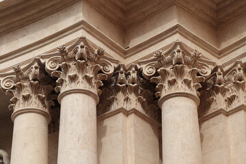 San Marcello al Corso Church Exterior Columns Detail in Rome, Italy
