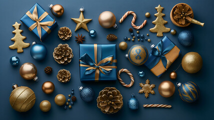 Elegant Blue and Gold Christmas Gift Assortment