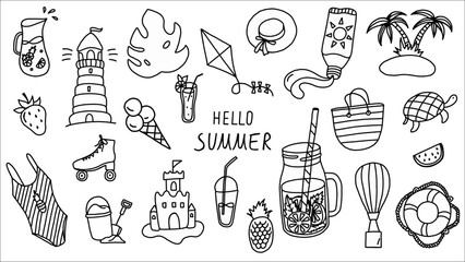 Hello Summer Doodle Collection Featuring Seasonal Icons and Leisure Activities