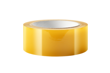 Yellow Tape Roll on White Background. On a White or Clear Surface PNG Transparent Background.