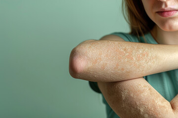 Illustration of a woman's arm covered in raised, itchy patches, showcasing a skin reaction indicative of contact dermatitis from allergenic substances.