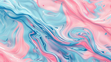 Obraz premium Abstract background with pink and blue swirls of liquid paint. Pastel colored fluid art painting. Modern wallpaper for interior design, decoration, and poster print. Trendy fashion illustration backgr
