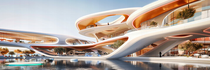 Futuristic Museum Architecture, Modern Design with Cultural Influence, Tourist Attraction - obrazy, fototapety, plakaty