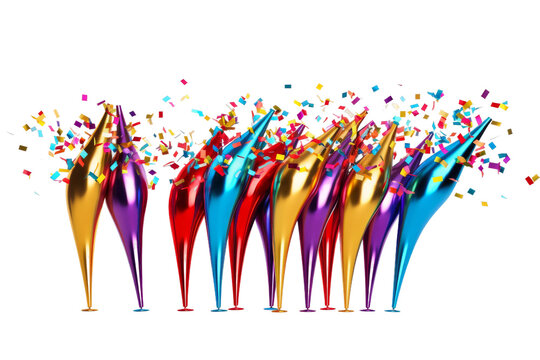 Colorful Spikes With Confetti Falling Out. On a White or Clear Surface PNG Transparent Background.