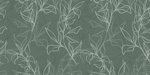 Seamless pattern with hand drawn botanical and floral elements for wallpaper, wrapping paper, textile products, print, web sites, background, social media, blog, presentation and greeting cards.
