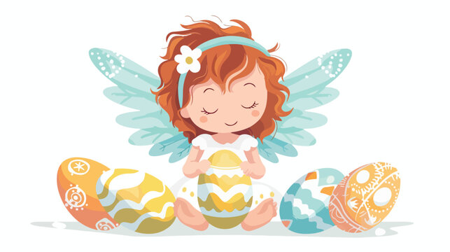Greeting card for Easter with little angel and painted