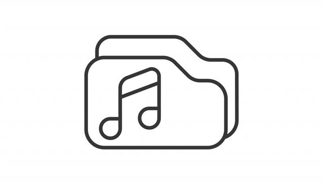 Musical library line animation. Animated folder with musical note icon. Digital music files. Music app interface. Black illustration on white background. HD video with alpha channel. Motion graphic