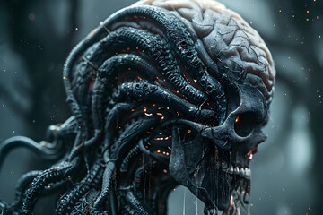 Fototapeta premium Exploring the Depths of a Nightmarish Alien Cerebral Abyss A Hyper D Cinematic Masterpiece