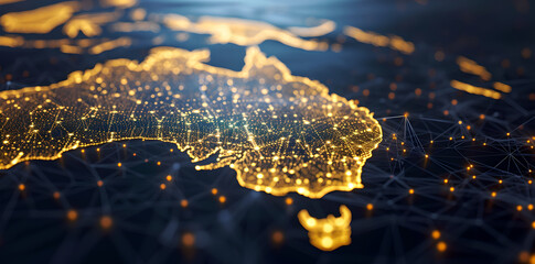 australia map and point illuminating in digital network light