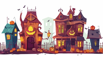 Halloween haunted house vector cartoon illustration fl - obrazy, fototapety, plakaty