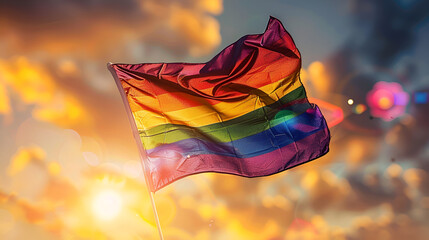 Rainbow flag waving proudly in the wind symbolizing LGBT. generative ai 