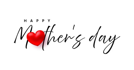 Happy Mother's Day lettering typography text with red heart - obrazy, fototapety, plakaty